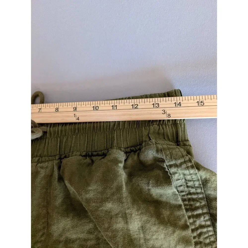 Quince Small 100% Linen Wide Leg Pants Drawstring Martini Olive Green Coastal